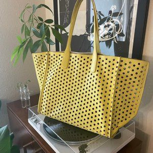 Zara Yellow Perforated Vegan Leather Tote with Key Clip